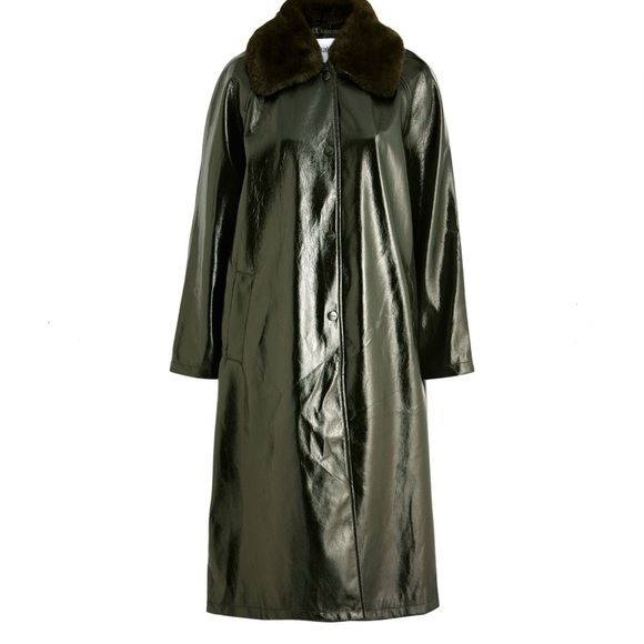 NWT Jakke Green Vinyl coat with removable faux fur collar - Picture 5 of 10